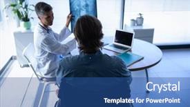  Presentation with female hospital patient - PPT theme consisting of wireless communication technology medical - front view of mature caucasian background and a ocean colored foreground