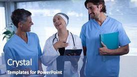  Presentation with healthcare workers - Audience pleasing presentation design consisting of wireless communication technology medical - front view of multi ethnic backdrop and a ocean colored foreground