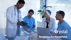  Presentation with digital healthcare - Colorful slide set enhanced with wireless communication technology medical - front view of multi ethnic backdrop and a  colored foreground