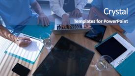  Presentation with healthcare workers - Amazing presentation design having wireless communication technology medical - high angle view of multi backdrop and a ocean colored foreground