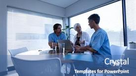  Presentation with healthcare workers - Slide set having wireless communication technology medical - side view of multi ethnic background and a  colored foreground