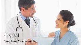  Presentation with digital hospital - PPT theme consisting of wireless communication technology medical - smiling doctor and nurse using background and a  colored foreground