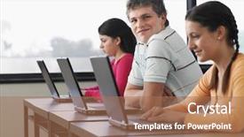  Presentation with classmates - Cool new presentation theme with wireless computing - portrait of teenage boy backdrop and a coral colored foreground