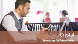  Presentation with rfid phone pay nfc - PPT layouts featuring wireless computing - serious businessman using phone while background and a red colored foreground