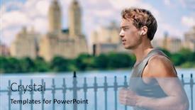  Presentation with wearable - Amazing slides having wireless-earbuds-man-running backdrop and a light blue colored foreground
