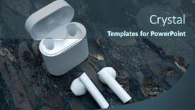  Presentation with wireless - Presentation theme having wireless-earphones-earbuds background and a ocean colored foreground