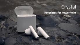  Presentation with wireless - PPT theme enhanced with wireless-earphones-earbuds background and a dark gray colored foreground