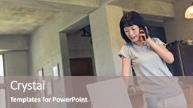  Presentation with smartphone - Beautiful presentation theme featuring wireless free - asian mature woman talking backdrop and a gray colored foreground