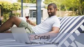  Presentation with lounge - PPT layouts with wireless free - smiling man holding wineglass while background and a light blue colored foreground