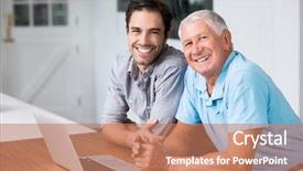  Presentation with father - Beautiful PPT theme featuring wireless generation - portrait of smiling father backdrop and a coral colored foreground