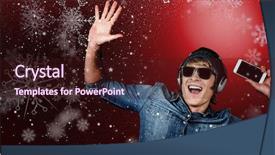  Presentation with listening - Presentation having wireless headphones - cheerful hipster listening to music background and a wine colored foreground