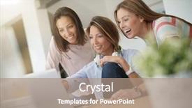  Presentation with internet - Amazing PPT theme having wireless headphones - girl friends websurfing on internet backdrop and a coral colored foreground