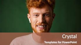  Presentation with music headphones - Colorful PPT layouts enhanced with wireless headphones over green background backdrop and a coral colored foreground