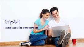  Presentation with laptop wireless - Audience pleasing presentation design consisting of wireless laptop computer with couple backdrop and a  colored foreground