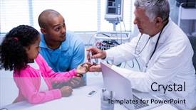  Presentation with doctor patient relations - PPT theme enhanced with wireless medical monitoring - doctor checking patient sugar level background and a light blue colored foreground