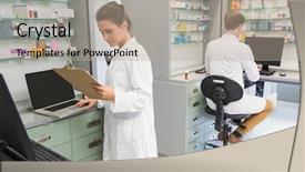  Presentation with hospital pharmacy - Amazing presentation having wireless medical monitoring - team of pharmacists working backdrop and a mint green colored foreground