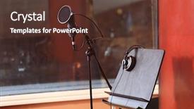  Presentation with recording studio - Colorful slide set enhanced with abrorption - microphone with headphones in recording backdrop and a tawny brown colored foreground