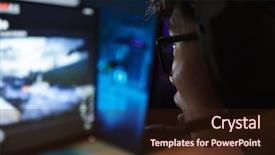  Presentation with computer room - Slides consisting of asian gamer boy playing video background and a wine colored foreground