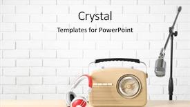  Presentation with retro radio - Amazing presentation theme having table against brick wall backdrop and a white colored foreground