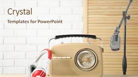  Presentation with retro radio - Beautiful presentation featuring retro radio headphones and microphone backdrop and a sky blue colored foreground