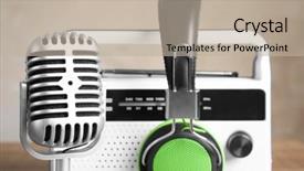  Presentation with retro radio - Colorful PPT theme enhanced with retro radio headphones and microphone backdrop and a mint green colored foreground