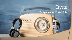  Presentation with retro radio - Presentation theme with retro radio microphone and headphones background and a seafoam green colored foreground