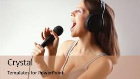  Presentation with mic - Slides enhanced with open mic - side view of happy girl background and a coral colored foreground