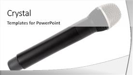  Presentation with wireless - Slide set featuring voice tone - wireless microphone isolated on white background and a  colored foreground