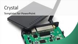  Presentation with components - Amazing PPT theme having wireless modem exposing internal components on white background backdrop and a white colored foreground