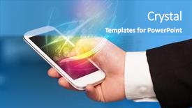  Presentation with retail smart phone shopping - Amazing theme having electronics wireless network - hand holding smart phone backdrop and a teal colored foreground