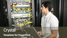  Presentation with laptop wireless - Audience pleasing slide deck consisting of wireless tower - technician using laptop to analyse backdrop and a tawny brown colored foreground