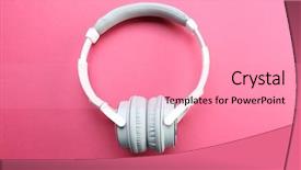  Presentation with pink white - Colorful slide deck enhanced with wireless white and grey headphones backdrop and a  colored foreground