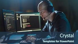  Presentation with hacking - Presentation theme consisting of wiretapping or using computer virus background and a ocean colored foreground
