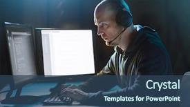  Presentation with computer hacking - Colorful slide deck enhanced with wiretapping or using computer virus backdrop and a ocean colored foreground