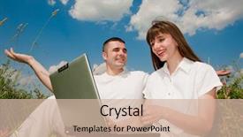  Presentation with outdoors - Beautiful presentation design featuring wirless - casual happy couple backdrop and a  colored foreground