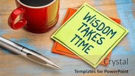  Presentation with wisdom - PPT theme having wisdom-takes-time-inspirational-reminder background and a coral colored foreground
