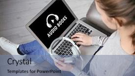  Presentation with audio - Amazing presentation design having wisdom women - concept of audio books backdrop and a  colored foreground