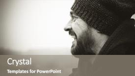  Presentation with knitted knitting needle - Colorful PPT layouts enhanced with friends talking listening - laughing bearded mature man backdrop and a gray colored foreground