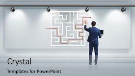  Presentation with maze - Colorful PPT theme enhanced with wise decisions - businessman is looking for ways backdrop and a light gray colored foreground