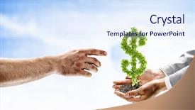  Presentation with hand holding plant - Presentation theme having wise investments - image of human hands holding background and a  colored foreground