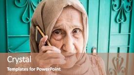  Presentation with woman muslim - PPT layouts with wise women - happy senior muslim woman talking background and a coral colored foreground