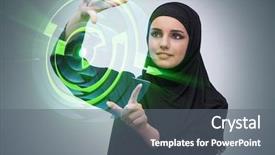  Presentation with woman muslim - Cool new slides with wise women - muslim arab woman pressing virtual backdrop and a gray colored foreground