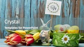  Presentation with horticulture spring easter - Presentation design consisting of wishes promotion - colored easter eggs easter rabbit background and a seafoam green colored foreground