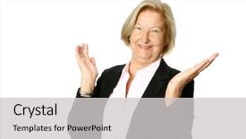  Presentation with mature masked female surgeon - Beautiful presentation design featuring wishes promotion - mature caucasian female businesswoman backdrop and a light gray colored foreground