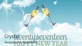  Presentation with happy new year - Beautiful PPT theme featuring wishes with glasses of champagne backdrop and a cool aqua colored foreground