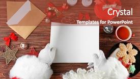 Presentation with santa - Beautiful PPT theme featuring wishlist - authentic santa claus holding paper backdrop and a tawny brown colored foreground