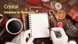  Presentation with notepad - PPT theme with wishlist - santa claus with open notepad background and a tawny brown colored foreground