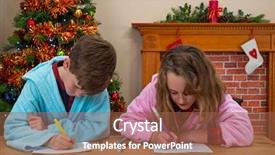  Presentation with little children writing - Colorful PPT layouts enhanced with wishlist - two children a boy backdrop and a  colored foreground