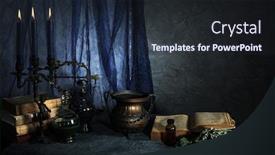 Presentation with accessories - Presentation theme featuring black magic book black candles - witch accessories in dark room background and a wine colored foreground