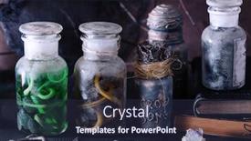  Presentation with apothecary jars - Amazing PPT layouts having witch-apothecary-jars-magic-potions backdrop and a wine colored foreground